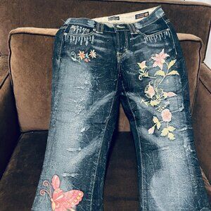 PEOPLE For Peace Embroidered Denim flowers butterflies bespoke handmade 26 NWT